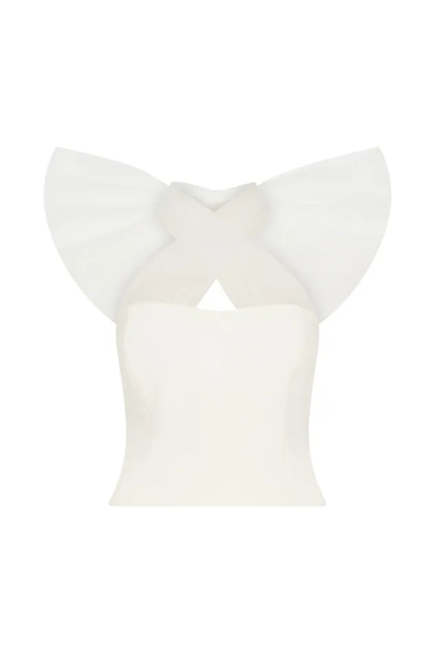 Women Meshki Tops Maryam Tulle Bow Top 8211 White