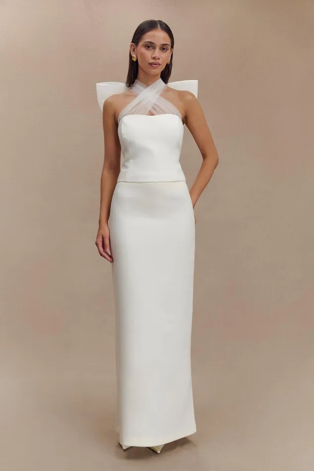 Women Meshki Tops Maryam Tulle Bow Top 8211 White