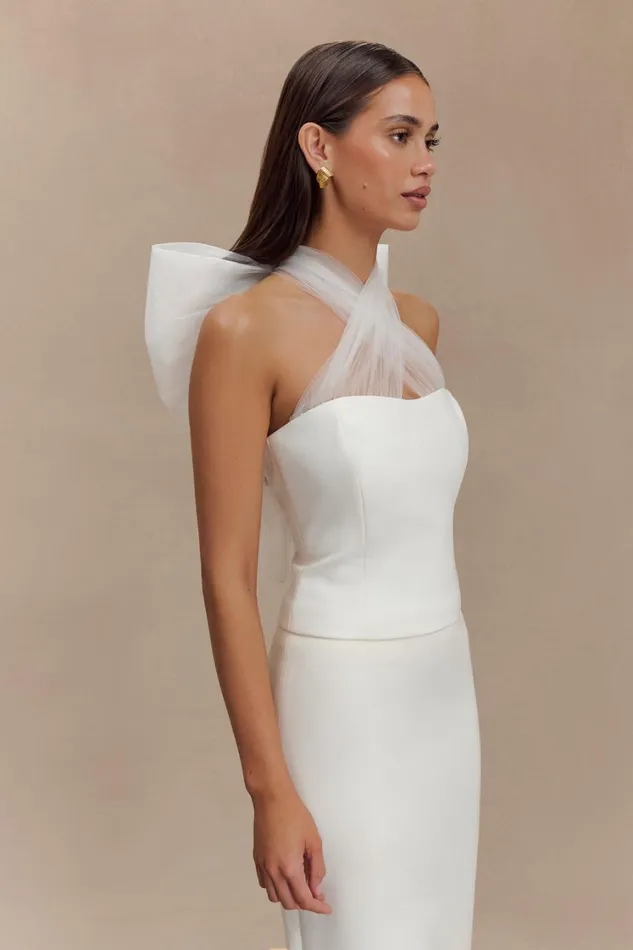 Women Meshki Tops Maryam Tulle Bow Top 8211 White