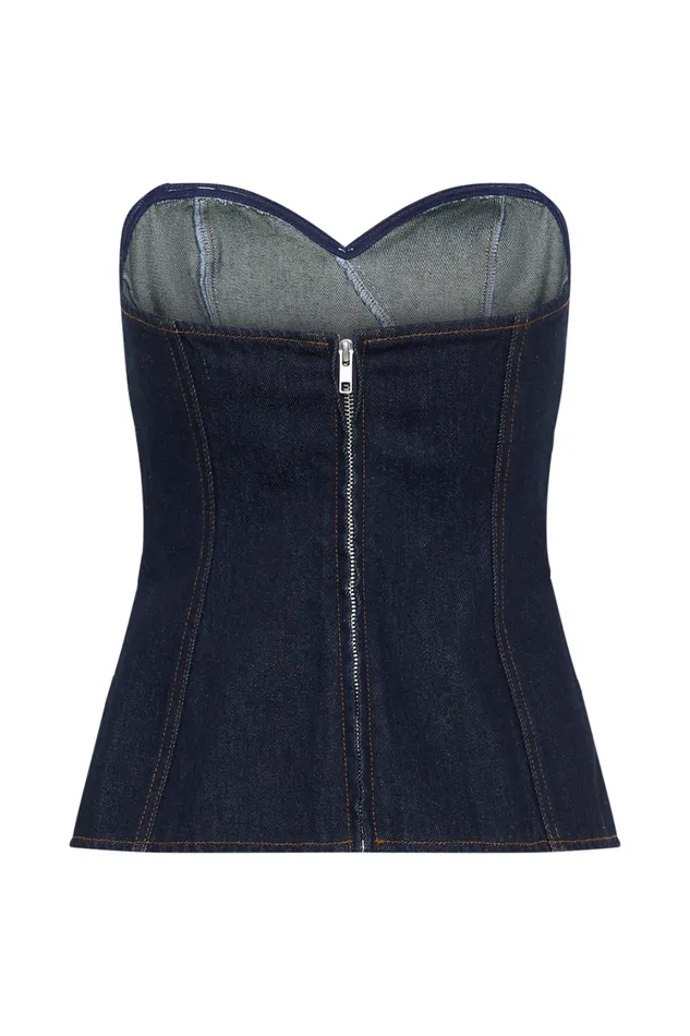 Women Meshki Tops Sylas Strapless Buckle Denim Top 8211 Indigo Blue