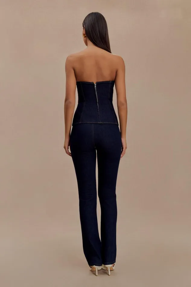 Women Meshki Tops Sylas Strapless Buckle Denim Top 8211 Indigo Blue