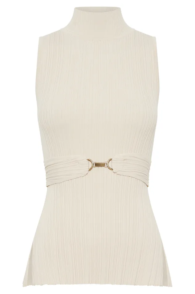 Women Meshki Tops Tanya Cut Out High Neck Top 8211 Cream