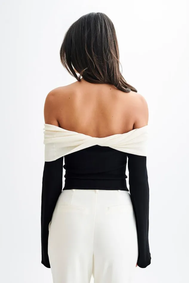 Women Meshki Tops Yoko Contrast Overlay Knit Top 8211 BlackWhite