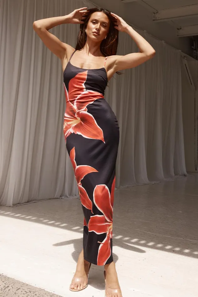 Women Midi Dresses Runaway The Label DEIA MIDI DRESS Black Lily