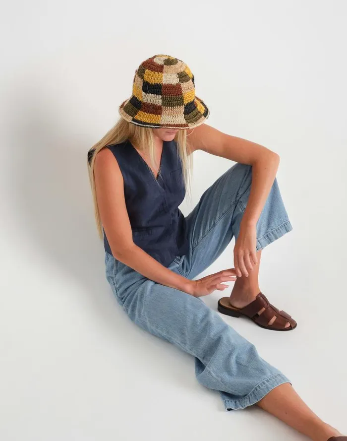 Women MINGA Crocheted Checkered Bucket Hat Multicolor Madewell Hats
