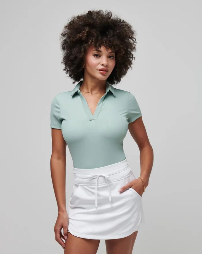 Women MOVEKNIT VNECK POLO Jade TravisMathew Polos