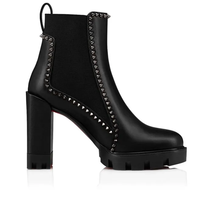 Women Out Line Spike Lug 100 Mm Low Boots 8211 Calf Leather 8211 Black Black Christian Louboutin Ankle Boots