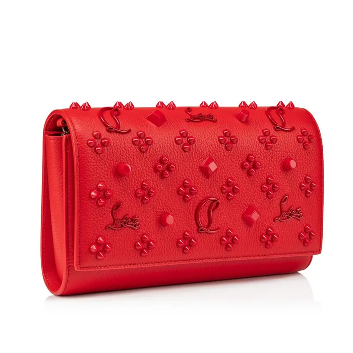 Women Paloma Clutch 8211 Grained Calf Leather And Spikes Loubinthesky 8211 Loubi Red Christian Louboutin Shoulder Bags