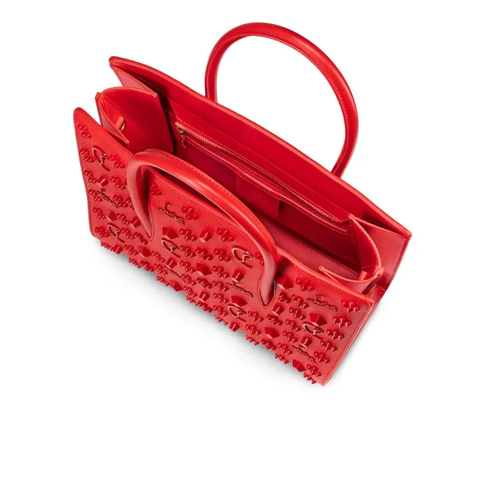 Women Paloma Medium Top Handle Bag 8211 Grained Calf Leather And Spikes Loubinthesky 8211 Loubi Red Christian Louboutin Shoulder Bags