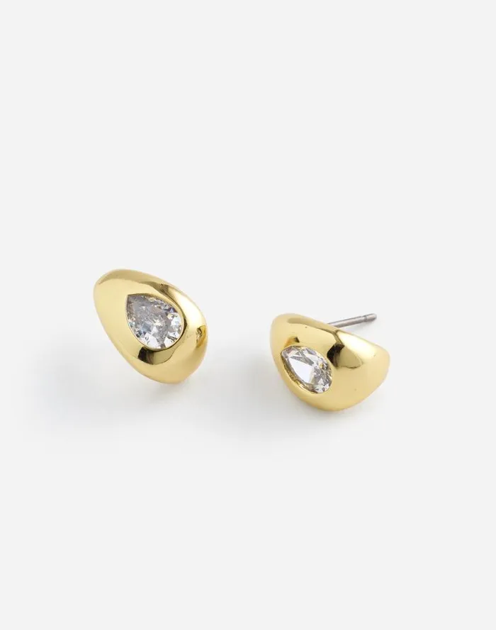 Women Pear Crystal Huggie Hoop Earrings Pale Gold Madewell Jewelry