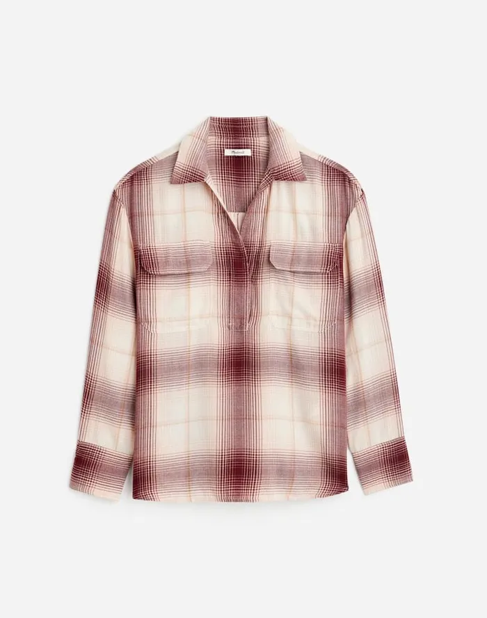Women Popover Shirt In Plaid Cabernet Madewell Tops and Shirts
