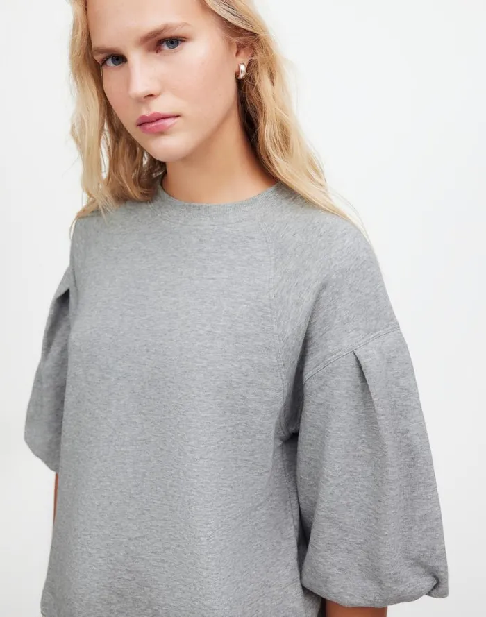 Women PuffSleeve Sweatshirt Tee Hthr Gym Class Grey Madewell Tops and Shirts