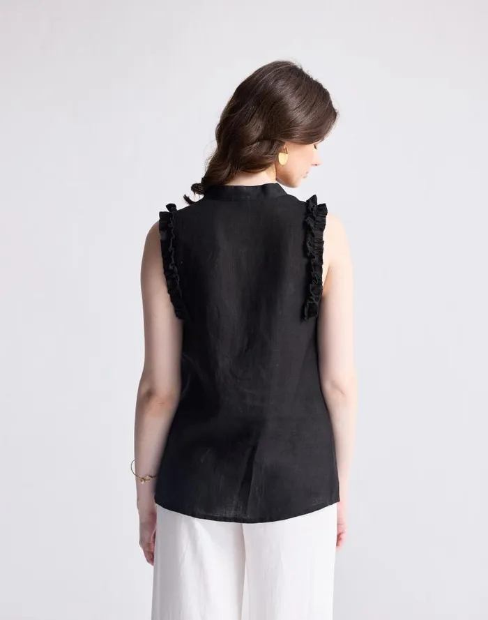 Women Reistor Sleeveless 100 Hemp Top With Ruffles In Black Black Madewell Tops and Shirts