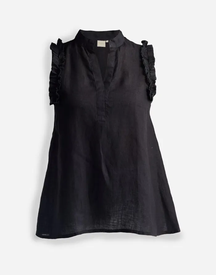 Women Reistor Sleeveless 100 Hemp Top With Ruffles In Black Black Madewell Tops and Shirts