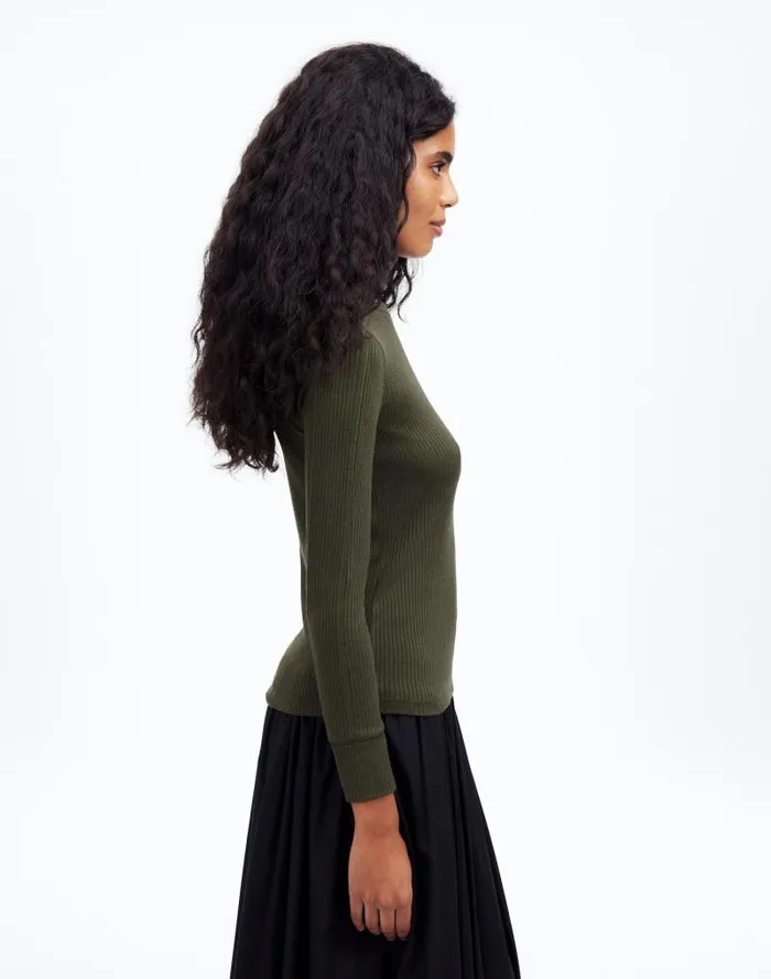 Women Ribbed Crewneck LongSleeve Tee Mossy Umber Madewell Tees