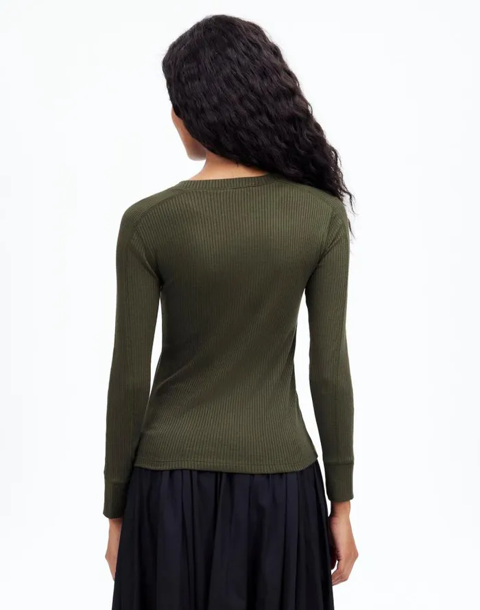 Women Ribbed Crewneck LongSleeve Tee Mossy Umber Madewell Tees