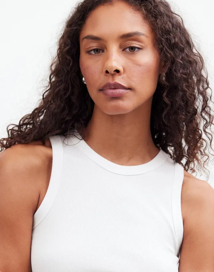 Women Ribbed Cutaway Tank Eyelet White Madewell Tees