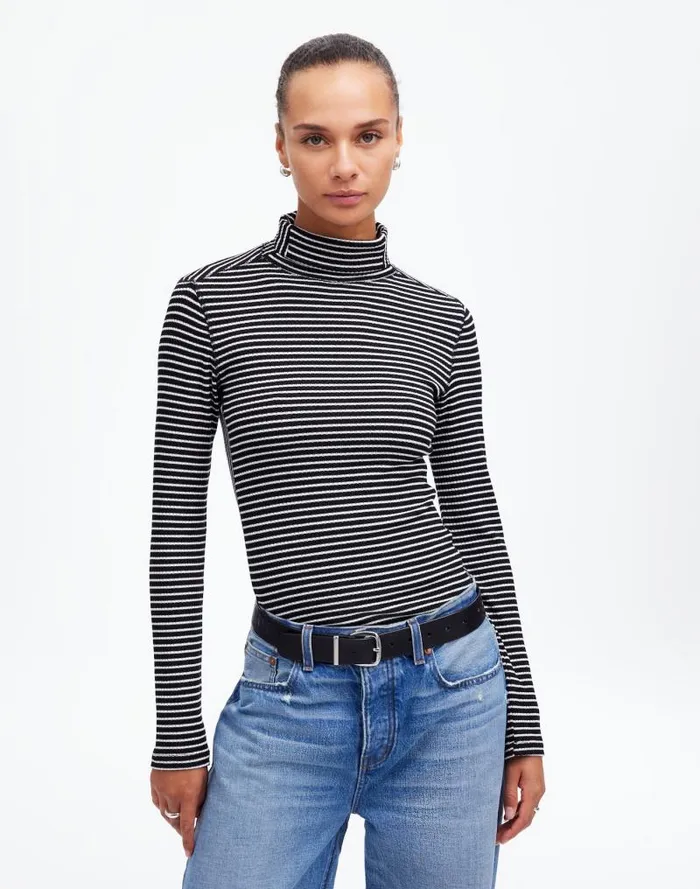 Women Ribbed Turtleneck LongSleeve Tee Winter White Madewell Tees