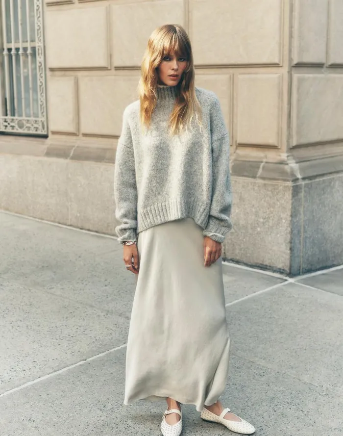 Women Satin Maxi Slip Skirt Steel Madewell Skirts