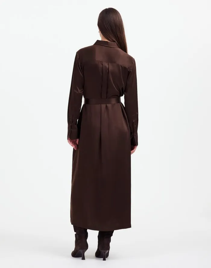 Women Silk Belted Midi Shirtdress Dark Carob Madewell Dresses