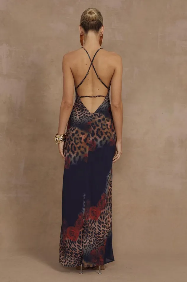 Women Slip Dresses Runaway The Label BENITO MAXI DRESS Black Leopard