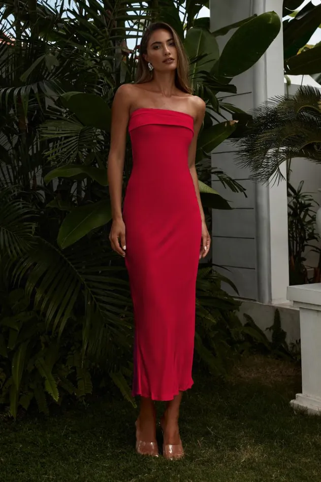 Women Slip Dresses Runaway The Label PEREZ LONG MIDI DRESS Red