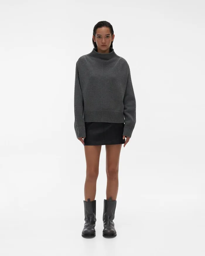 Women Stitch Mockneck Top Airforce Grey Helmut Lang Sweaters