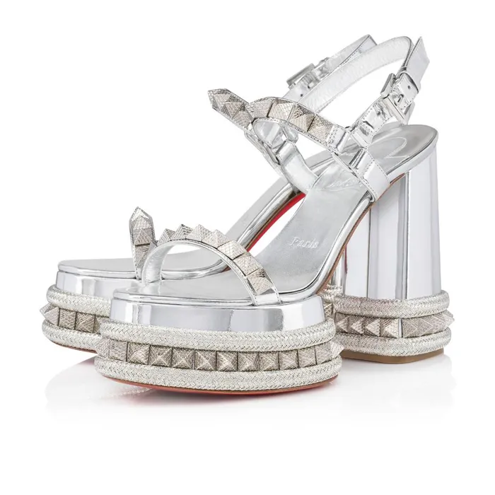 Women Superaclou 130 Mm Platform Sandals 8211 Specchio Leather 8211 Silver Silver Christian Louboutin Platforms