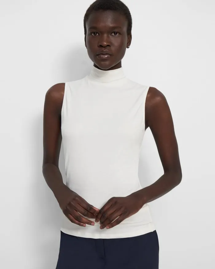 Women Theory TShirts Tank Tops Sleeveless Turtleneck Sweater In Ribbed Viscose Ivory
