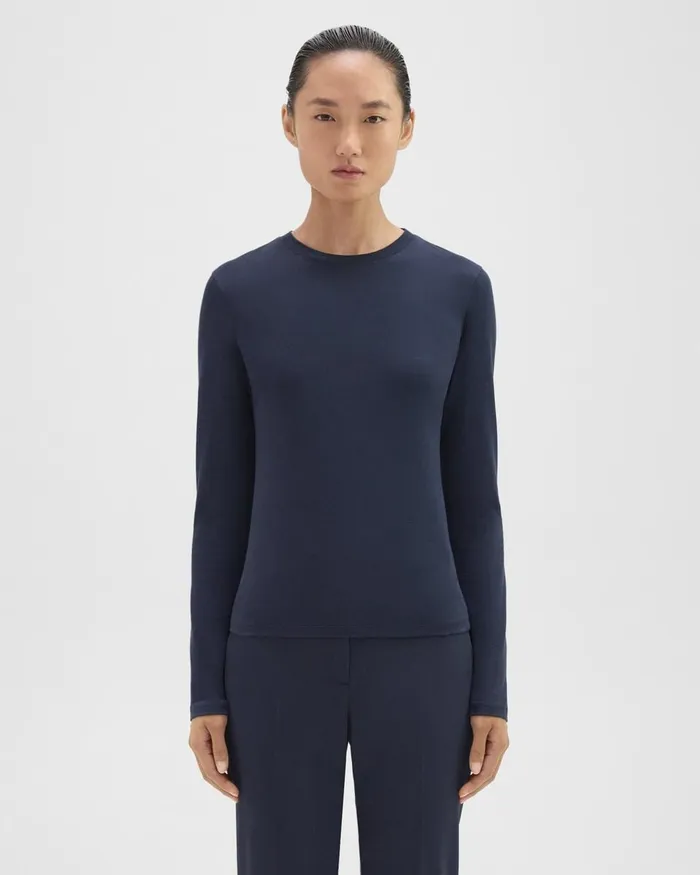 Women Theory TShirts Tank Tops Tiny LongSleeve Tee In Organic Cotton Nocturne Navy Women Theory TShirts Tank Tops Tiny LongSleeve Tee In Organic Cotton Nocturne Navy