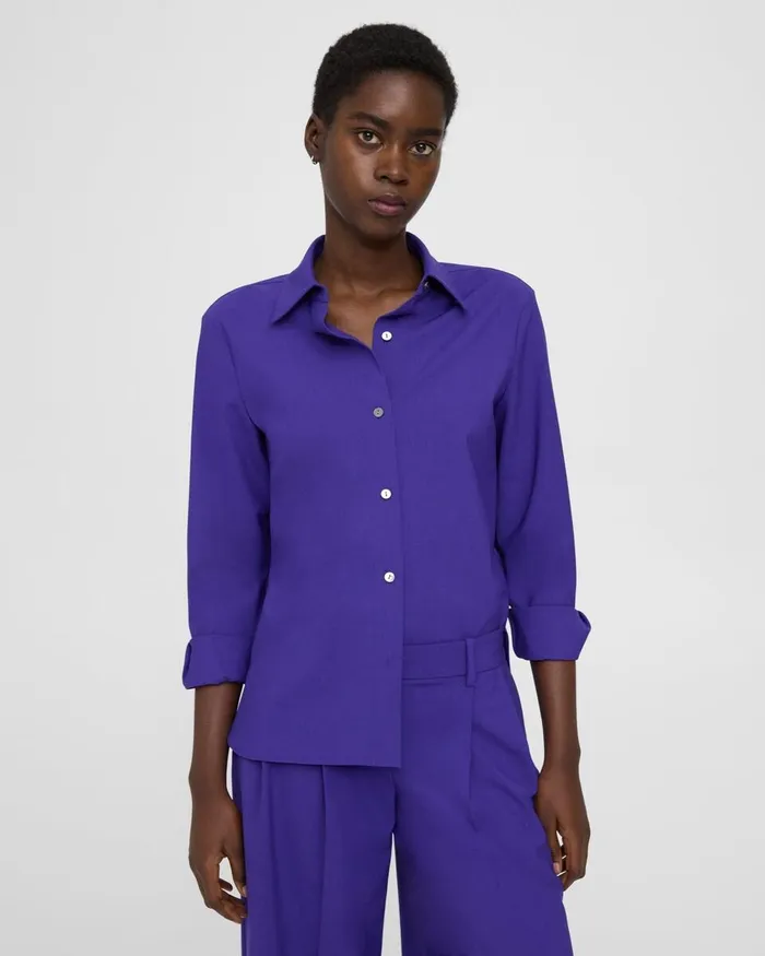Women Theory Tops Straight Shirt In Good Wool Blue Iris