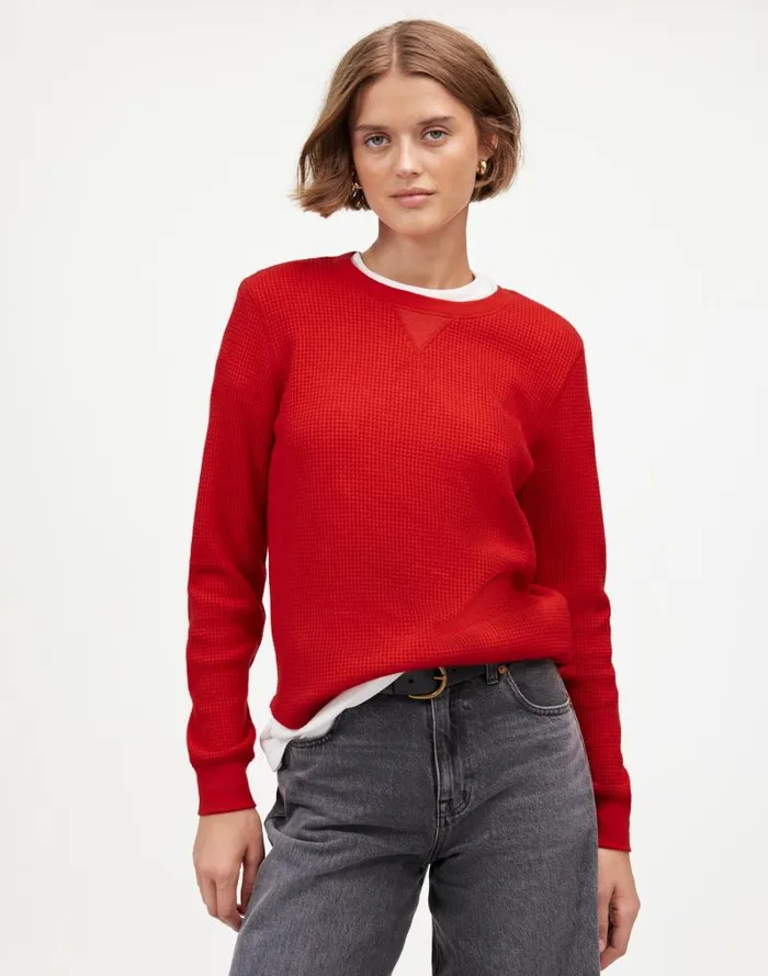 Women WaffleKnit Raglan Tee Bright Cherry Madewell Sweaters