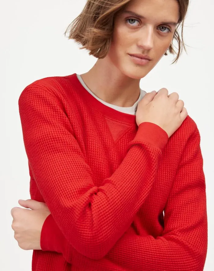 Women WaffleKnit Raglan Tee Bright Cherry Madewell Sweaters