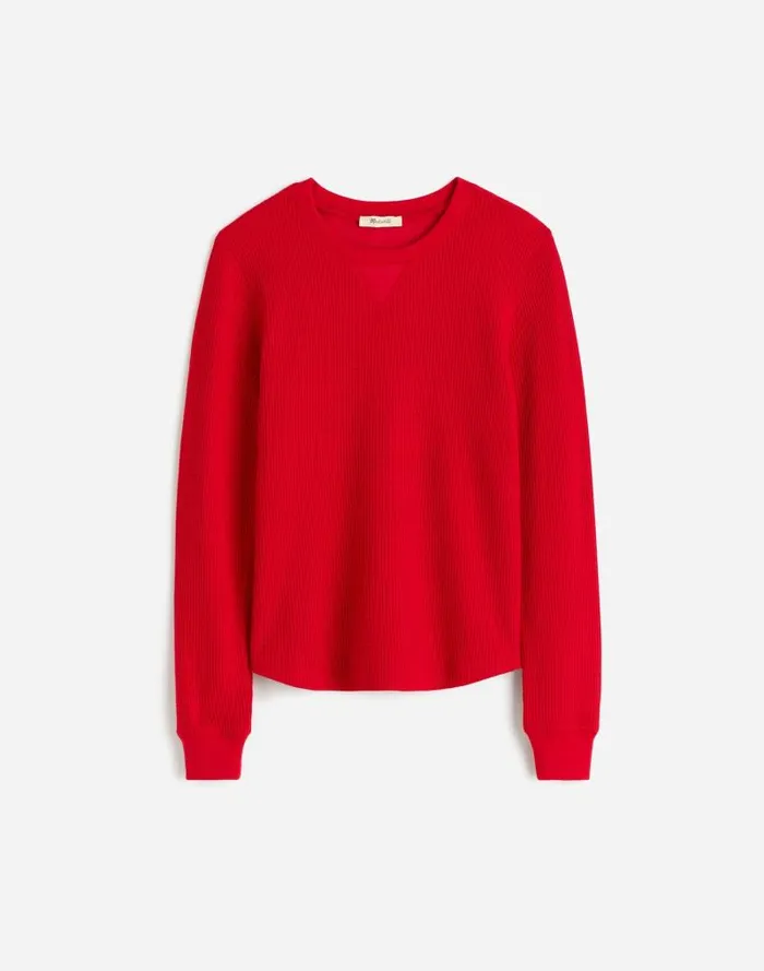 Women WaffleKnit Raglan Tee Bright Cherry Madewell Sweaters